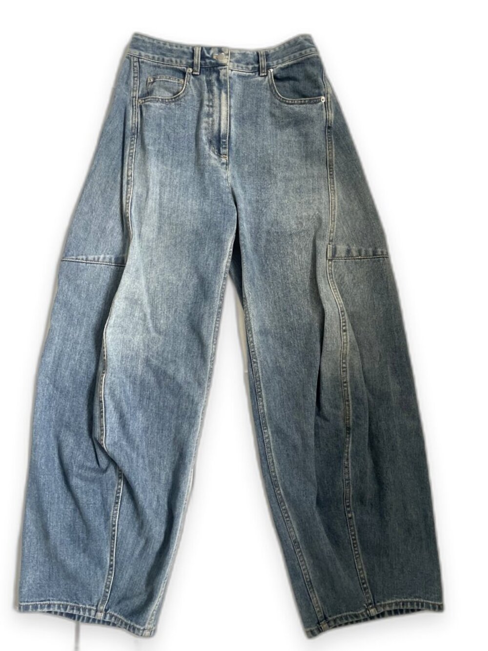 Tibi Classic Wash Denim Sid Jean Barrel Balloon Wide Leg Size 25 Rigid Cotton